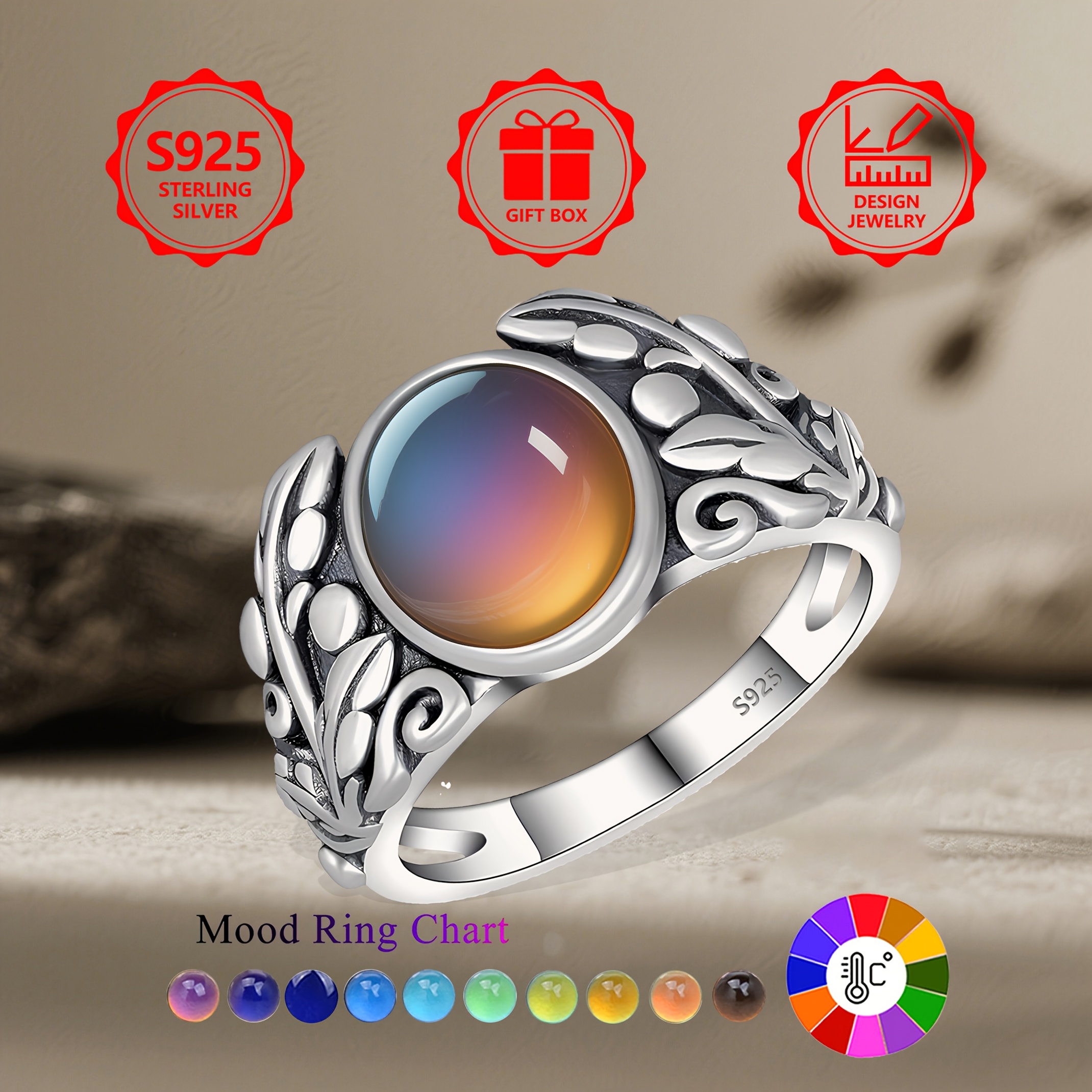 925 Silver Women's Statement Ring Temperature Sensitive Changing